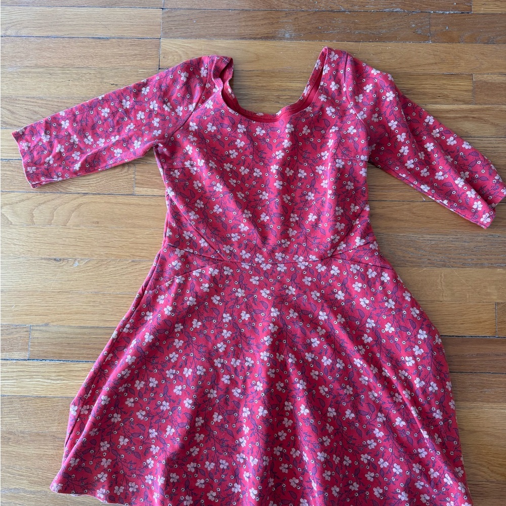 Hollister Red Floral Three Quarter Length-Sleeve Fit & Flare Dress